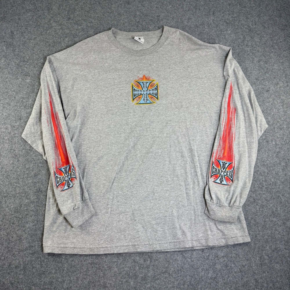 Vintage Y2K West Coast Choppers Long Sleeve Graphic Tee Gray Iron Cross Mens XL